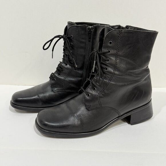 La Canadienne Leather Booties Black Womens Size 8 Lace Up & Zip Up - Picture 3 of 12